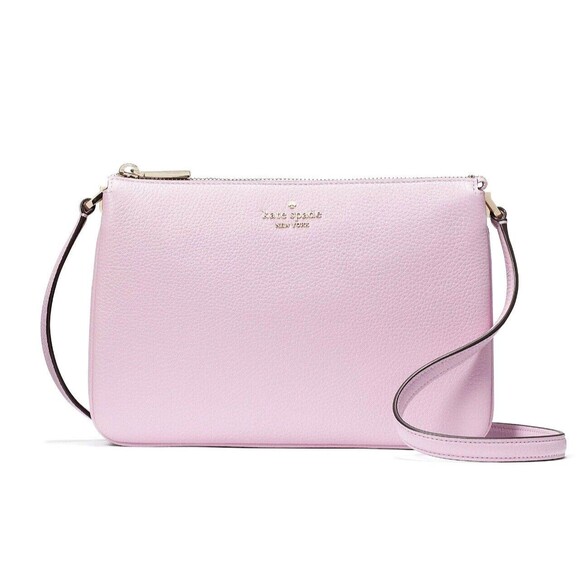 New Kate Spade Leila Pebble Leather Triple Gusset Crossbody Quartz Pink - Picture 1 of 5